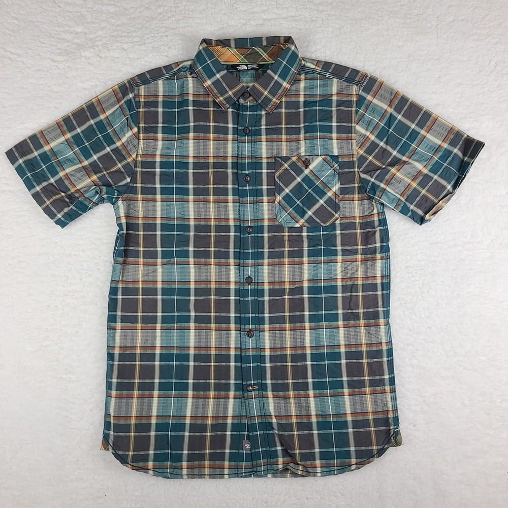 The North Face Shirt Mens Small Teal Taupe Brown Outdoor‎ Performance Button Up